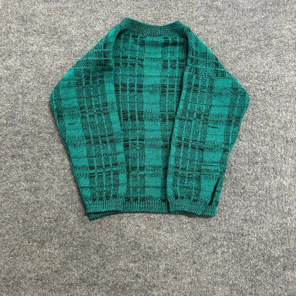 Basics Sweater Mens Size S Teal Textured Knit V-Neck Long Sleeve Geometric